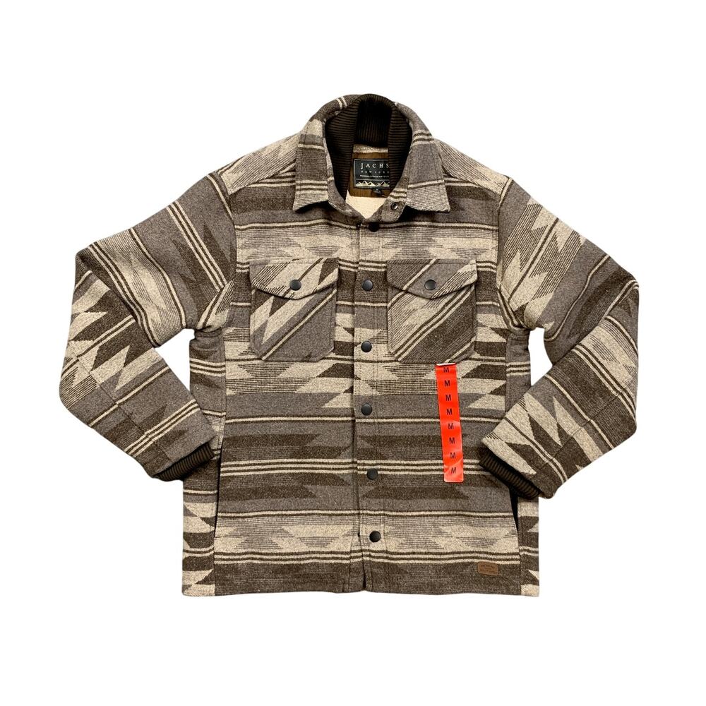 Jachs Shirt Jacket Mens M Medium Sherpa Fleece Lined Aztec Snap Button Shacket